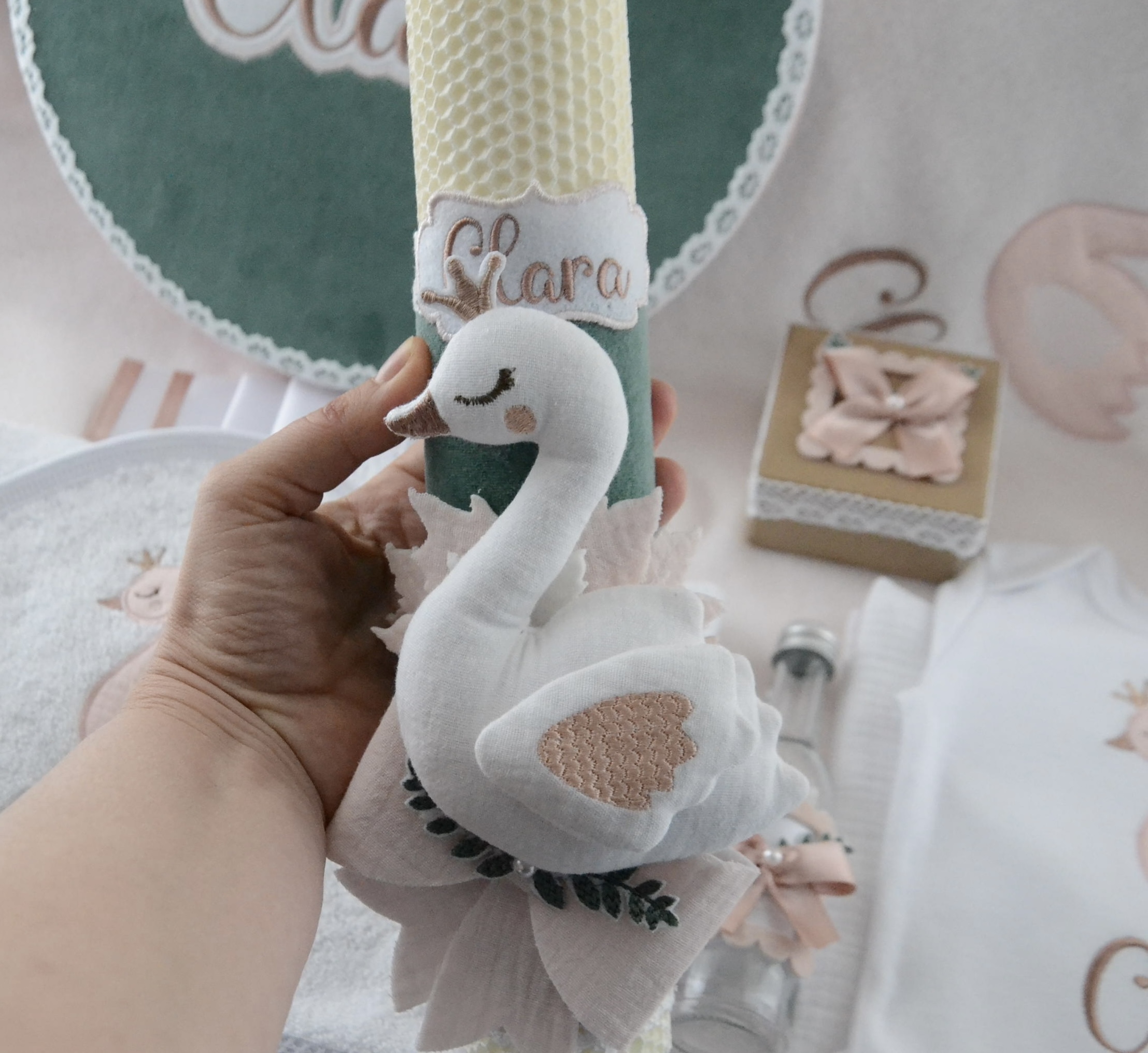 Lumanare roz, cu lebada - imagine 6